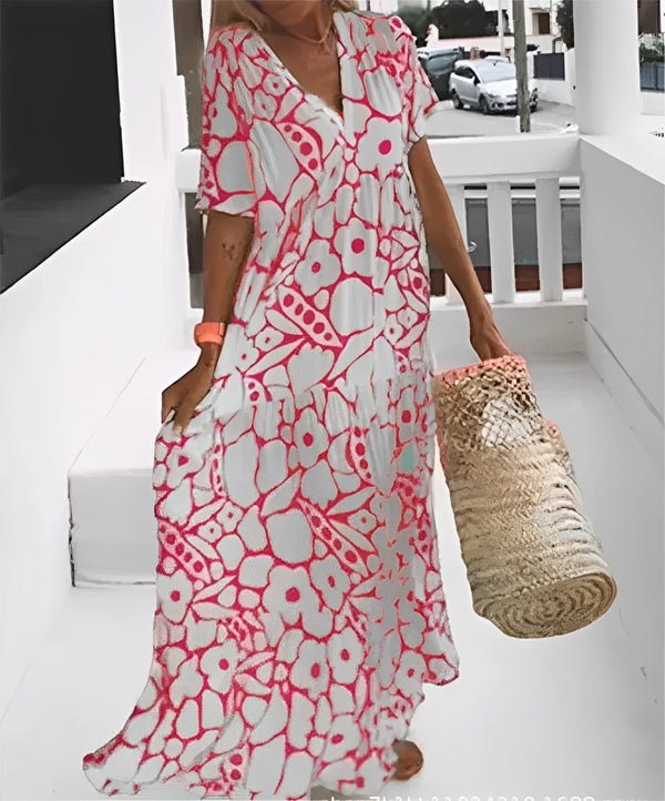 Vestido de verano estampado con cuello en V