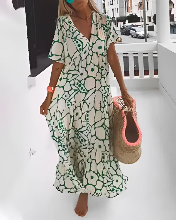 Vestido de verano estampado con cuello en V